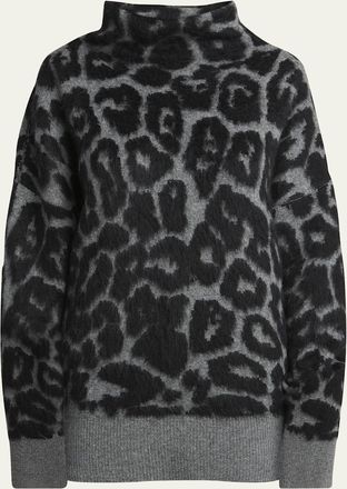 Stella McCartney Leopard Jacquard Oversized Wool Turtleneck