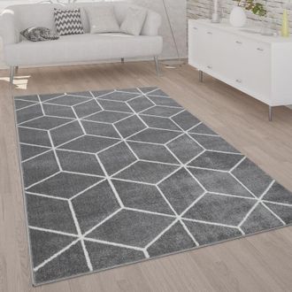 Paco Home Paco Home - Alfombra Salón Pelo Corto Estilo Escandinavo Moderno a Rombos Gris Blanca Gris, 240x320 cm