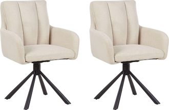 Beliani Sedie Girevoli Da Pranzo Moderne In Tessuto Set Di 2 Sedute Imbottite Gambe In Metallo Nero Beige Chiaro Sardoal