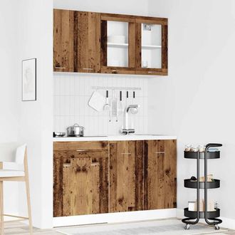Berkfield Home 4 Piece Kitchen Cabinet Set Lyon Old Wood Engineered Wood in Brown