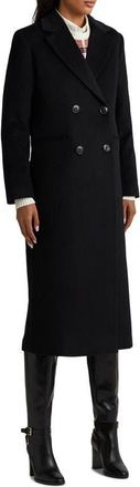 Lauren Ralph Lauren Double Breasted Wool Blend Reefer Coat in Black at Nordstrom, Size 12