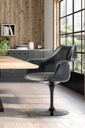 Fusion Living Black Tulip Armchair with PU Cushion in Dark Grey