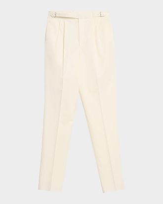Dunhill Mens Wool Twill Double-Pleated Trousers