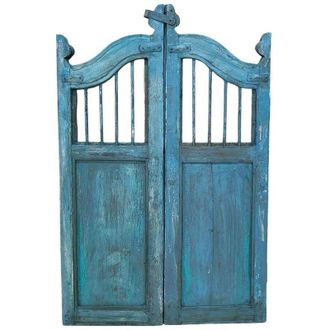 Wanderlust Deco Puerta De Madera Acabado Artesanal Azul 80x3x103h Cm