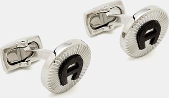 Aigner Logo Ceramic Silver Tone Cufflinks