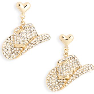 Leith Cowboy Crystal Pav&eacute; Hat Drop Earrings in Clear- Gold at Nordstrom Rack