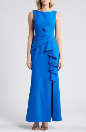Eliza J Ruffle Front Gown in Blue at Nordstrom, Size 10