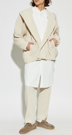 Homme Pliss&eacute; Issey Miyake Long Shirt With A Decorative Front, Mens, White