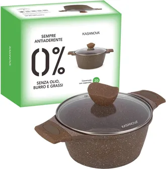 KASANOVA Casseruola 20 cm antiaderente 0 grassi con coperchio