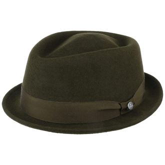 Lierys Classic Porkpie Wool Felt Hat Water-Repellent Packable Made in Italy Men Women Summer Winter Musician Dark Green