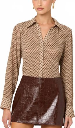 Astr Laurel Long Sleeve Button Down Top In Brown Plaid