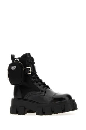 Prada Womens Leather And Re-Nylon Boot Black Calfskin Polyamide Riciclat
