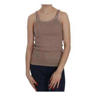 Pink Memories Tops, Dames, Bruin, M, Katoen, Bruine Katoenen Blouse Elegant Mouwloos Ontwerp