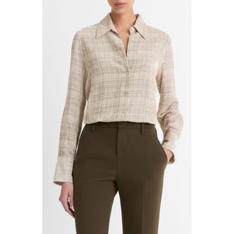 Vince Textured Plaid Button-Up Shirt in Ceramic Multi at Nordstrom Rack, Size Medium