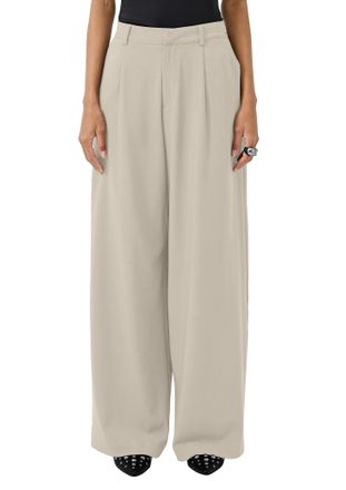QS by s.Oliver Stoffhose QS, Damen, Gr. 34, L&auml;nge 30, beige, Web, Obermaterial: 81% Polyester, 15% Viskose, 4% Elasthan, unifarben, loose fit lang, Hosen Stoffhose, 