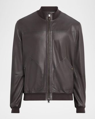 Canali Mens Nuvola Napa Leather Bomber Jacket