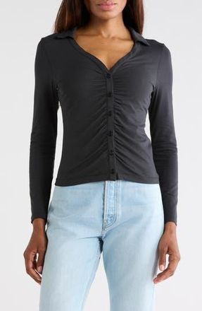 Rag & Bone Lucy Ruched Polo Button-Up Shirt in Black at Nordstrom Rack, Size X-Small
