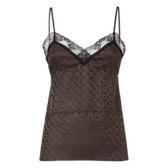 Fendi Jacquard FF Lace-trimmed Top