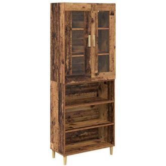 vidaXL Highboard Old Wood 69.5 x 34 x 180 cm Engineered Wood and Glass vidaXL