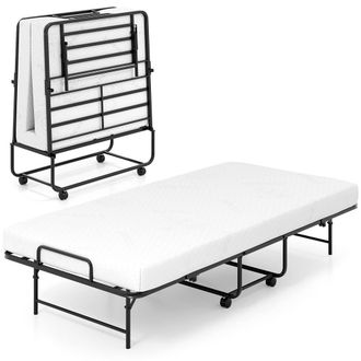 Costway Costway Folding Bed w/Memory Foam Mattress&Wheels Foldable Rollaway Guest Beds