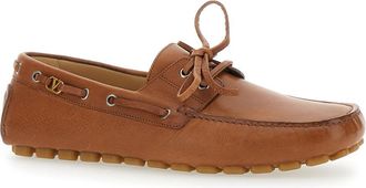 Valentino Garavani Mens Brown Loafers With Vlogo Plaque Buffalo Leather