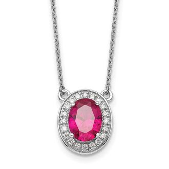 Diamond2Deal 14k White Gold Diamond and Oval Ruby Pendant Necklace