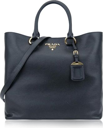 Prada Dames Schoudertas Magnetische Knoop - Dames - Shoppers - Zwart - ONE Size - Leer - Tassen