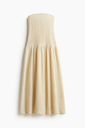 H&M Gesmoktes Bandeau-Kleid - Cremefarben
