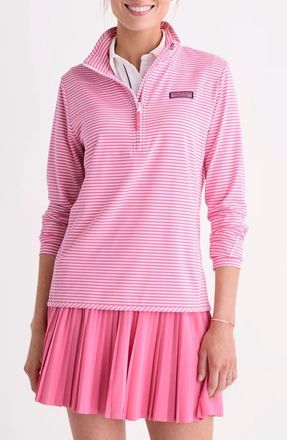 Vineyard Vines Microstripe Sankaty Half Zip Shep Shirt in Stripe Bahama Breeze at Nordstrom, Size Medium