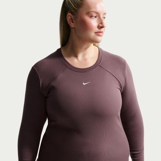 Nike Womens Nike Sportswear Chill Knit Tight Long-Sleeve Ribbed Top (Plus Size) in Purple | IO6947-502