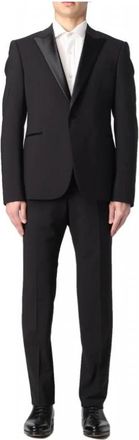 Emporio Armani Single-breasted pak in virgin-wool two-way stretch canvas - Heren - Business pakken - Zwart - 2XL - Leer - Kostuums