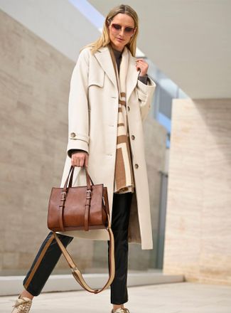 Heine Wintermantel HEINE, Damen, Gr. 40, beige (champagner), 60% Polyester, 20% Viskose, 20% Polyacryl, unifarben, unifarben mit Farbeinsatz, unifarben mit 