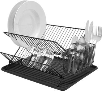 OEM Escurridor De Platos Plegable Con Soporte Para Cubiertos - Acero Con Recubrimiento De Polvo Negro