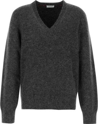 Ferragamo Alpaca Blend Charcoal Trui - Heren - V-hals truien - Grijs - L - Nylon - Truien & Vesten