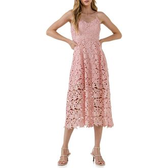 endless rose Lace Spaghetti Strap Midi Dress in Blush at Nordstrom, Size Small