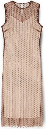 Motivi Geborduurd Tule Kokermodel Jurk - Dames - Casual kleedjes - Bruin - S - Tule - Kleedjes