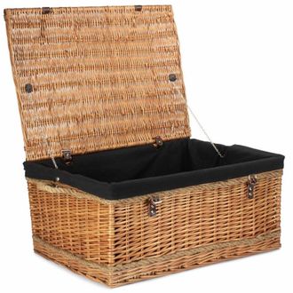Red Hamper 72cm Double Steamed Rope Handled Wicker Trunk Black Cotton Lining