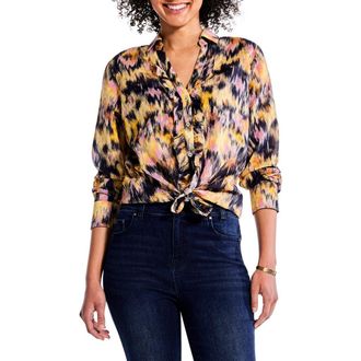 Nic+Zoe Dreamy Refined Floral Ruffle Cotton Button-Up Shirt in Yellow Multi at Nordstrom Rack, Size X-Small