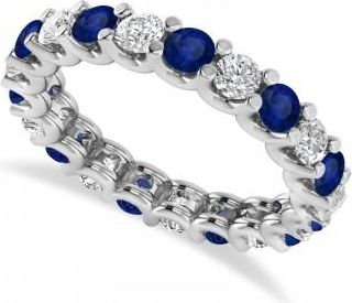 Allurez Diamond & Blue Sapphire Eternity Wedding Band 14k White Gold (2.10ct)