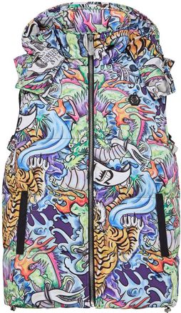 Philipp Plein tattoo-print hooded puffer gilet - men - Polyester/Polyester/Goose Down/Goose Feather - L - Blue