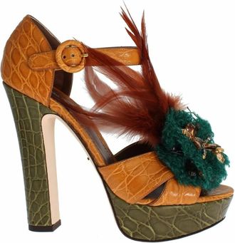 Dolce & Gabbana Sandalen met plateauzool en enkelbandje - Dames - Sandalen met hakken - Veelkleurig - 36 EU - Leer - Schoenen