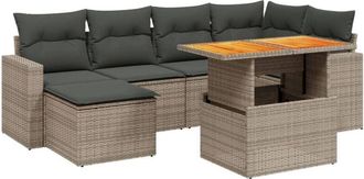 vidaXL Vidaxl - Set De Sof&aacute;s De Jard&iacute;n 7 Piezas Con Cojines Rat&aacute;n Pe Gris