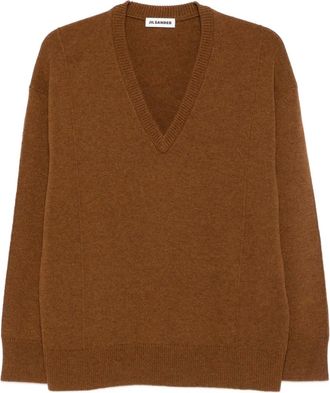 Jil Sander Trui met V-hals van wolblend - Bruin