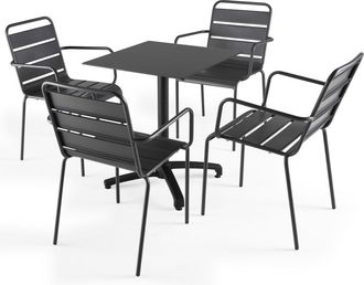 Oviala Mesa de jardín en laminado negro y 4 sillas grises