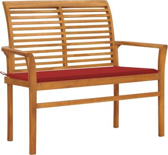 vidaXL Vidaxl - Banco De Jard&iacute;n Madera Maciza De Teca Con Coj&iacute;n Rojo 112 Cm