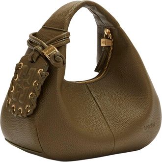 Ganni Womens Handbag Mini Hobo Military Olive Polyurethane Handbags Hand Bags