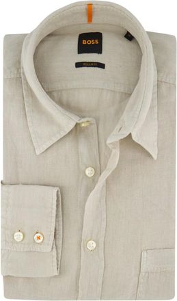 HUGO BOSS Overhemden, Heren, Beige, XL, Casual Beige Overhemd