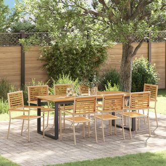 Berkfield Home Garden Dining Set 9 pcs Beige 200 x 90 x 75 cm Metal & Wood
