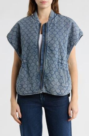 Democracy Quilted Short Sleeve Capelet in Washed Mid Blue at Nordstrom Rack, Size X-Small