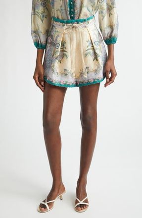 Zimmermann Indra Tuck Linen Shorts in Cream Scarf Floral at Nordstrom, Size 1